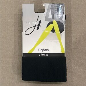 2 NEW NIP Pairs Hanes Women’s Diamond Texture Black Tights Size Small